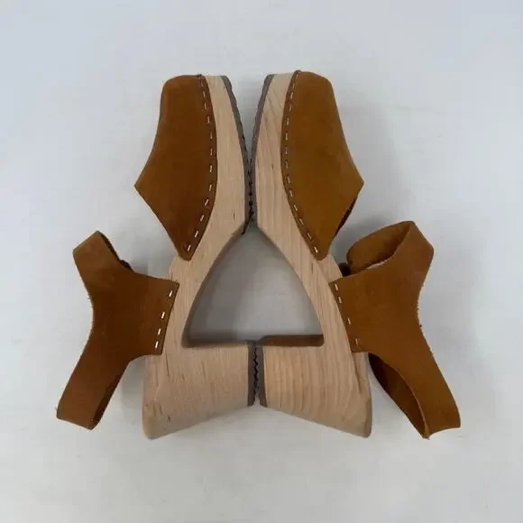 Lotta’s from Stockholm Clogs Size 37 Brown Leather Wood Heel Mary Jane Shoes - Picture 15 of 16
